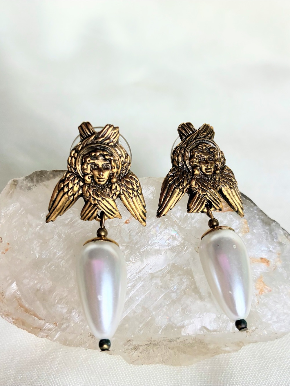 ARCHANGEL MICHAEL GORGEOUS ANTIQUE-STYLE ART NOUVEAU CHANDELIER EARRINGS Pierced